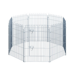 Parque para animais de estimação com 8 paineis 63x91cm cerca para animais de estimação com porta com trava para jardim pátio exterior prata