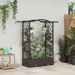 Cama elevada com treliça e telhado castanho 124 x 40 x 123 cm