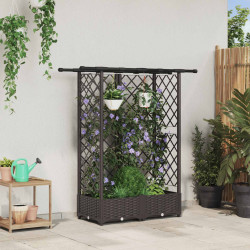Cama elevada com treliça e telhado castanho 124 x 40 x 121 cm