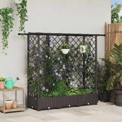 Cama elevada com treliça e telhado castanho 164 x 40 x 121 cm