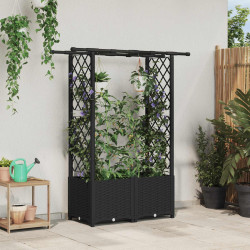 Cama elevada com treliça e telhado preto 124,5 x 40 x 136 cm PP