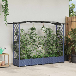 Cama elevada com treliça e telhado cinzento 207 x 40 x 123 cm