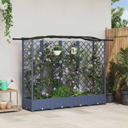 Cama elevada com treliça e telhado cinzento 203,5 x 40 x 123 cm