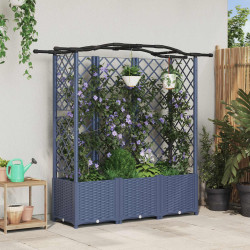 Cama elevada com treliça e telhado cinzento 163 x 40 x 138 cm