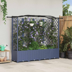 Cama elevada com treliça e telhado cinzento 204 x 40 x 138 cm
