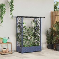 Cama elevada com treliça e telhado cinzento 122,5 x 40 x 121 cm