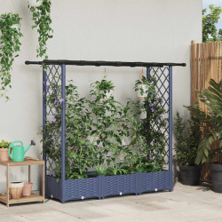 Cama elevada com treliça e telhado cinzento 164 x 40 x 121 cm
