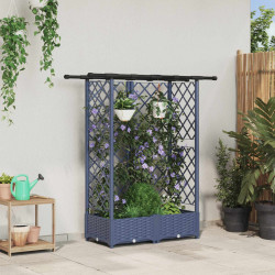 Cama elevada com treliça e telhado cinzento 124 x 40 x 121 cm