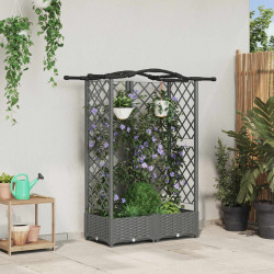 Cama elevada com treliça e telhado cinzento-claro PP