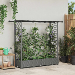 Cama elevada com treliça e telhado cinzento-claro PP