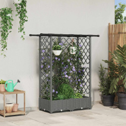 Cama elevada com treliça e telhado cinzento-claro PP