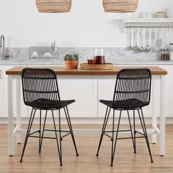 Cadeira de jantar 2 unid. rattan e aço preto 41 x 55 x 85 cm