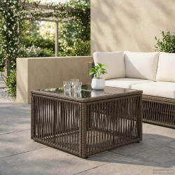 Mesa de jardim cinza e preto 55 x 55 x 37 cm rattan PE e vidro
