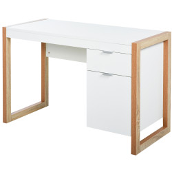 Mesa de computador com gaveta armário pés em forma retangular112,5x50x75,5 cm branco e madeira