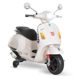 Mota elétrica para crianças com licença vespa com música velocidade 2-3 km/h e buzina 102x50,5x75,5 cm branco