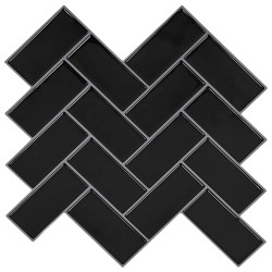 Azulejo chevron 10 unid. preto 30 x 30 cm poliuretano e PET