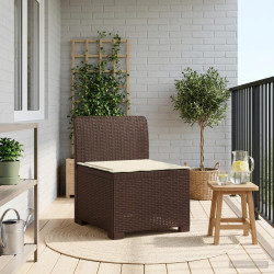 Sofá de jardim 1 lugar com almofada look rattan PP castanho