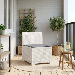 Sofá de jardim 1 lugar com almofada look rattan PP branco
