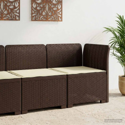 Sofá de jardim 1 lugar com almofada look rattan PP castanho