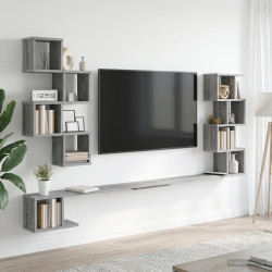Prateleira de TV montada na parede sonoma cinzento