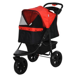 Carrinho dobrável para animais de estimação com 3 rodas Correias de segurança e cesto de armazenamento 109,5x54,5x106,5 cm Verme