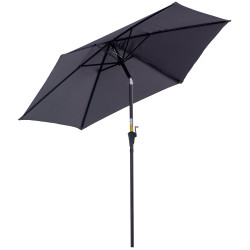 Chapéu de sol de jardim ø270x235cm chapéu de sol de alumínio reclinável com manivela e 6 hastes para terraço exterior balcão cinza