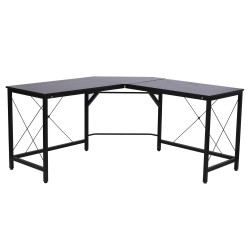 Secretária em Forma de L Secretária para Escritório com Estrutura de Metal Secretária de Canto 150x150x76 cm Preto