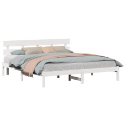 Estrutura da cama branco 200 x 200 cm madeira de pinho maciça