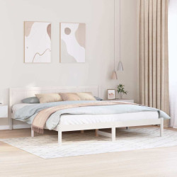 Estrutura da cama branco 200 x 200 cm madeira de pinho maciça