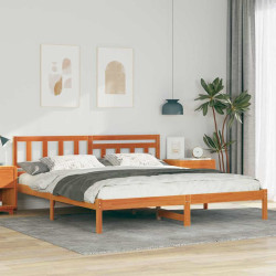 Estrutura da cama com cabeceira marrom cera 200 x 200 cm
