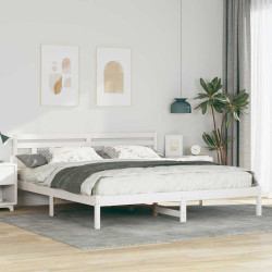 Estrutura da cama com cabeceira branco madeira de pinho maciça