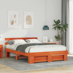 Estrutura da cama com cabeceira marrom cera 140 x 200 cm