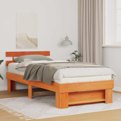 Estrutura da cama com cabeceira marrom cera 90 x 190 cm