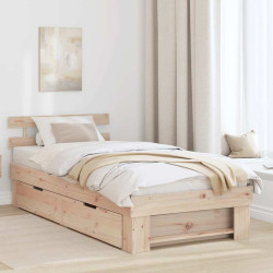 Estrutura da cama com cabeceira com gaveta natural 90 x 190 cm