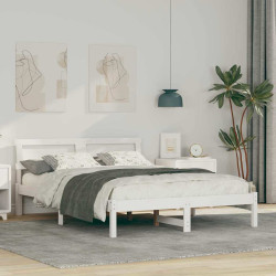 Estrutura da cama branco 140 x 190 cm madeira de pinho maciça
