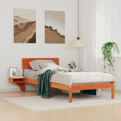Estrutura da cama com cabeceira marrom cera 90 x 200 cm