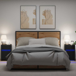 Criado-mudo LED 2 unid. carvalho preto 38 x 34 x 61 cm