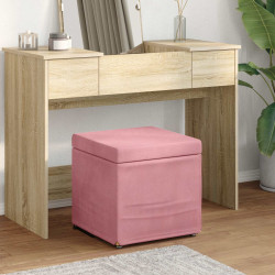 Banqueta rosa 41 x 41 x 40 cm veludo e madeira de engenharia