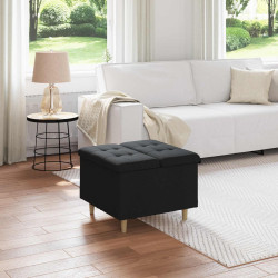 Puff de armazenamento com almofada preto 60 x 60 x 45 cm tecido