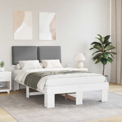 Estrutura de cama com cabeceira estofada cinzento-claro