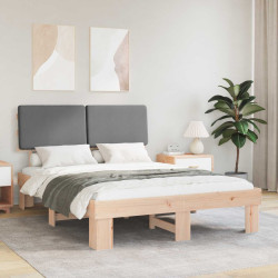 Estrutura de cama com cabeceira estofada cinzento-claro