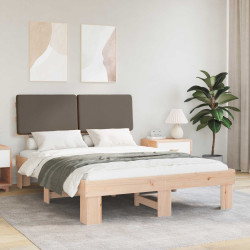 Estrutura de cama com cabeceira estofada cinzento-acastanhado