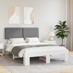 Estrutura de cama com cabeceira estofada cinzento-claro