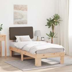 Estrutura de cama com cabeceira estofada cinzento-acastanhado