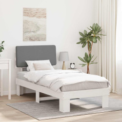 Estrutura de cama com cabeceira estofada cinzento-claro