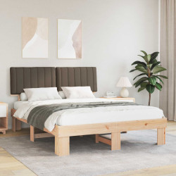 Estrutura de cama com cabeceira estofada cinzento-acastanhado