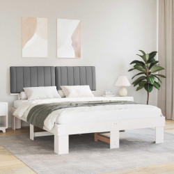 Estrutura de cama com cabeceira estofada cinzento-claro