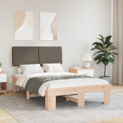 Estrutura de cama com cabeceira estofada cinzento-acastanhado