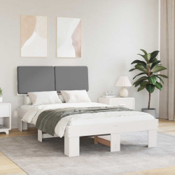 Estrutura de cama com cabeceira estofada cinzento-claro