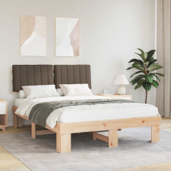 Estrutura de cama com cabeceira estofada cinzento-acastanhado